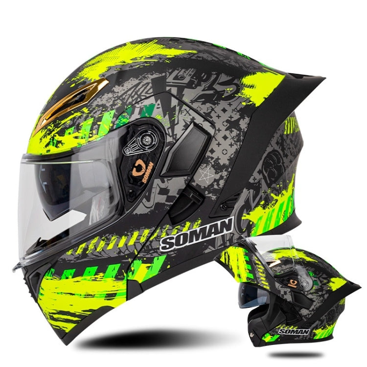 SOMAN Motorcycle Dual Lens Riding Peel-Off Full Coverage Helmet, Size: XL(Black Fluorescent Yellow Spark) - free shipping - PMC TechLife - Order now!