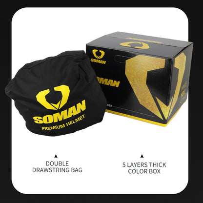 SOMAN Motorcycle Dual Lens Riding Peel-Off Full Coverage Helmet, Size: L(Black Yellow Track) - Helmets by SOMAN | Online Shopping South Africa | PMC Jewellery | Buy Now Pay Later Mobicred