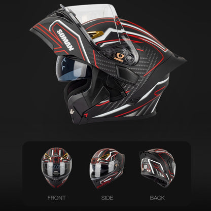 SOMAN Motorcycle Dual Lens Riding Peel-Off Full Coverage Helmet, Size: L(Black Yellow Track) - Helmets by SOMAN | Online Shopping South Africa | PMC Jewellery | Buy Now Pay Later Mobicred