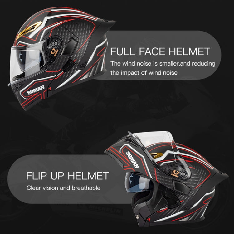 SOMAN Motorcycle Dual Lens Riding Peel-Off Full Coverage Helmet, Size: L(Matt Black Red) - free shipping - PMC TechLife - Order now!