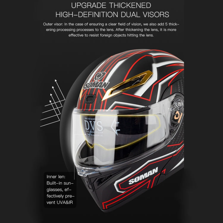 SOMAN Motorcycle Dual Lens Riding Peel-Off Full Coverage Helmet, Size: L(Bright Black) - Helmets by SOMAN | Online Shopping South Africa | PMC Jewellery | Buy Now Pay Later Mobicred