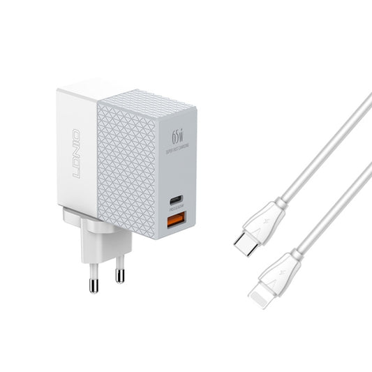 LDNIO A2620C 65W USB+Type-C/USB-C Port Dual Port Universal Phone Tablet Travel Charger(EU Plug+Type-C to 8 Pin) - USB Charger by LDNIO | Online Shopping South Africa | PMC Jewellery | Buy Now Pay Later Mobicred