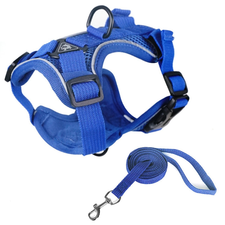 Pet Vest Harness + Traction Rope Set Reflective Breathable Dog Cat Harness, Size: L(Blue) - free shipping - PMC TechLife - Order now!