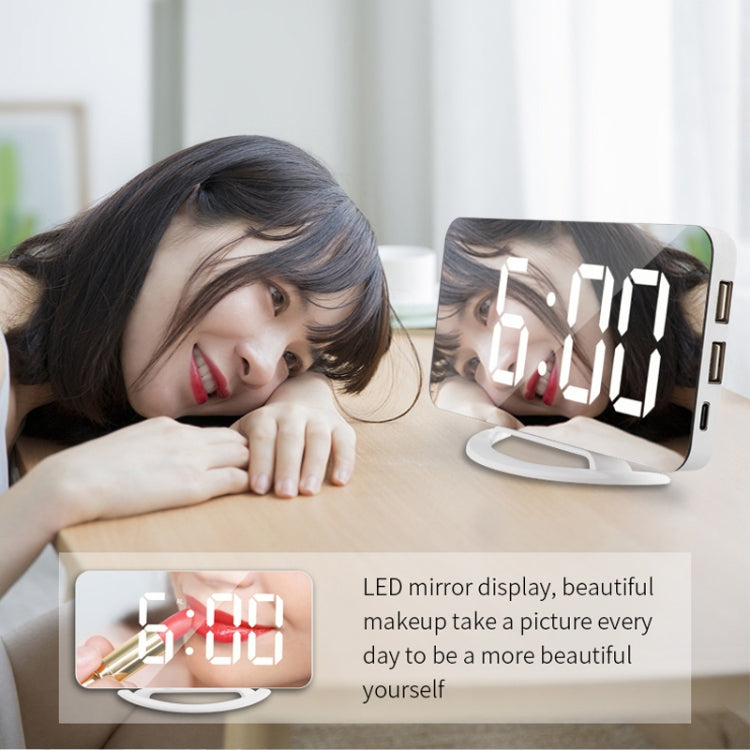 TS-8201 LED Digital Mirror Alarm Clock Big Screen Dual USB Desktop Table Clock, Color: RGB Display White Shell - free shipping - PMc TechLife - Order now!