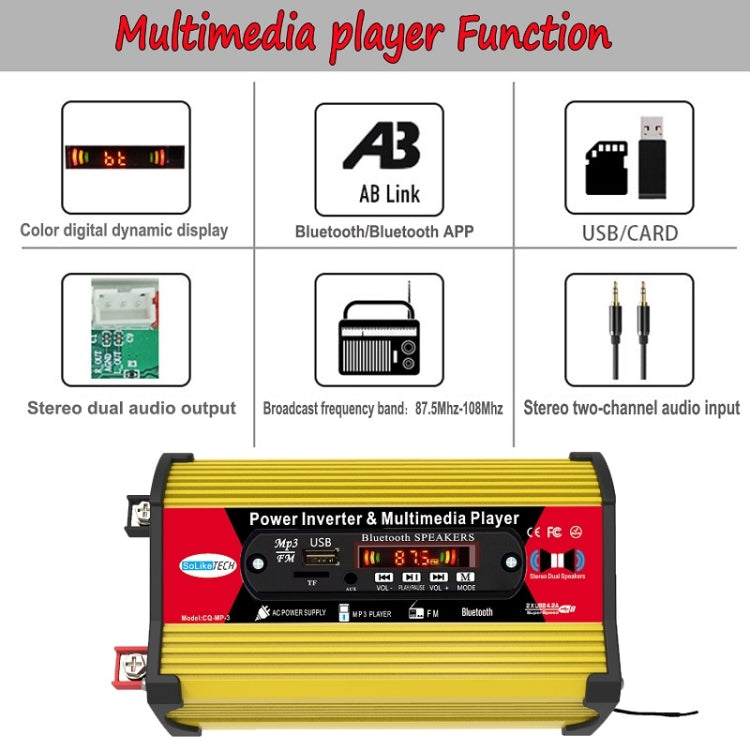 SOLIKE TECH 300W Modified Sine Wave Inverter with Bluetooth MP3/FM Multimedia Player 12V to 220V - free shipping - PMC TechLife - Order now!