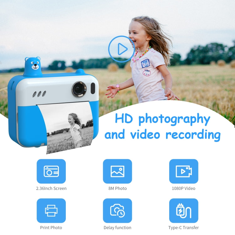 IPS 2.36 inch LED HD Display 1080P Childrens Camera Thermal Printing Instant Camera(Sky Blue) - Children Cameras by PMC TechLife | Online Shopping South Africa | PMC TechLife | Buy Now Pay Later Mobicred