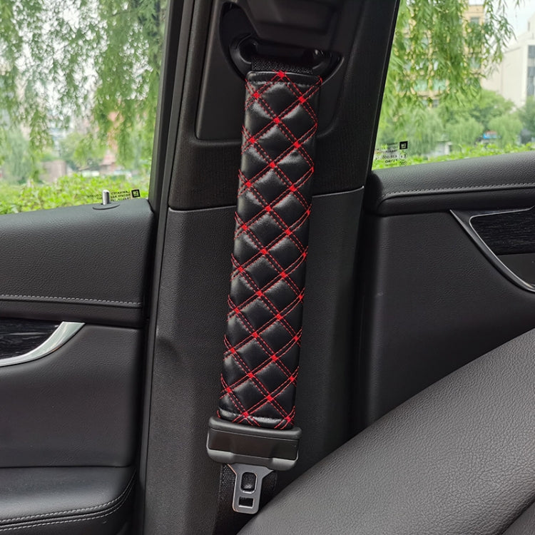 Rhombus Leather Seat Belt Shoulder Protector Pads, Color: Black Leather Red Line - Seat Belts & Padding by PMC TechLife | Online Shopping South Africa | PMC TechLife | Buy Now Pay Later Mobicred
