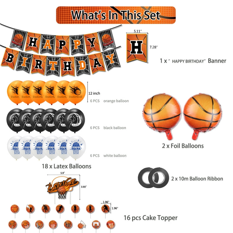 Basketball Theme Party Set Flag + Balloon + Cake Insert Set - Balloons by PMC TechLife | Online Shopping South Africa | PMC TechLife