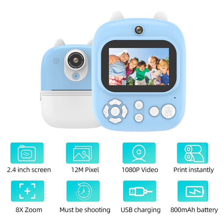 1200W Pixel  2.4 Inch Display Children Print Instant Camera Standard Blue - free shipping - PMC Jewellery - Order now!