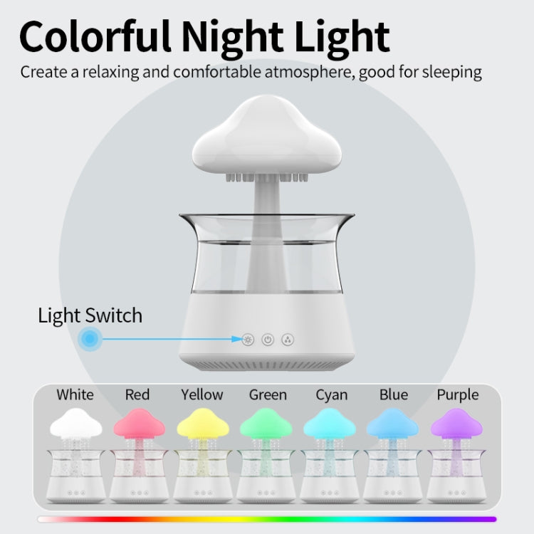 CH06 300ml Rain Humidifier Mushroom Cloud Colorful Night Lamp Aromatherapy Machine, Style: Without Remote Controller(White) - free shipping - PMC TechLife - Order now!