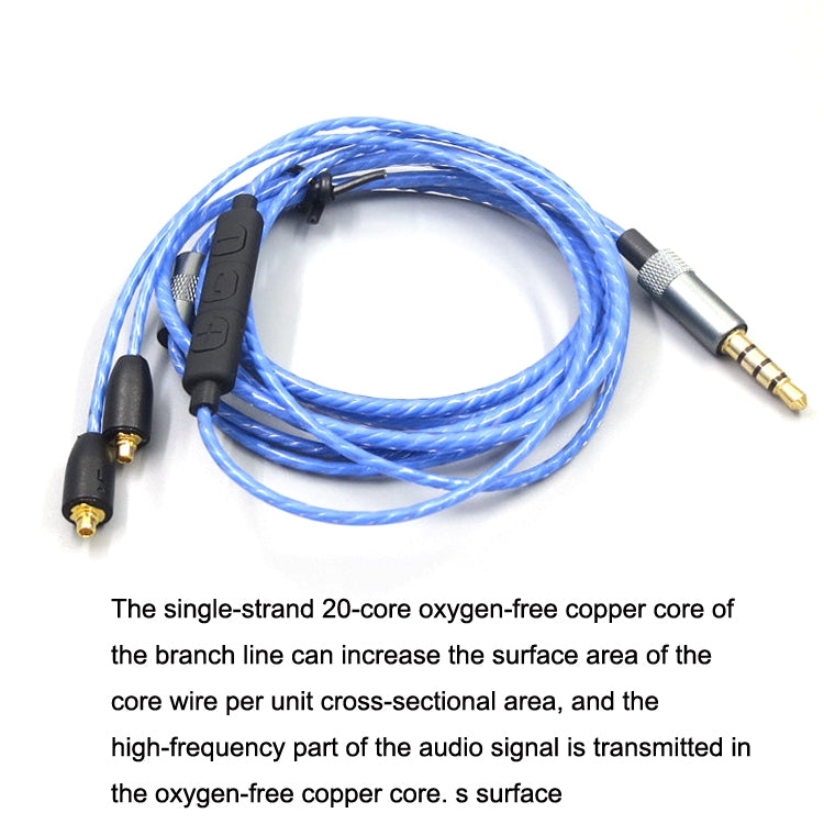 1.2m For Shure MMCX / SE215 / SE535 / SE846 / UE900 Volume Adjustment Headphone Cable(Blue) - Headset Accessories by PMC TechLife | Online Shopping South Africa | PMC TechLife | Buy Now Pay Later Mobicred