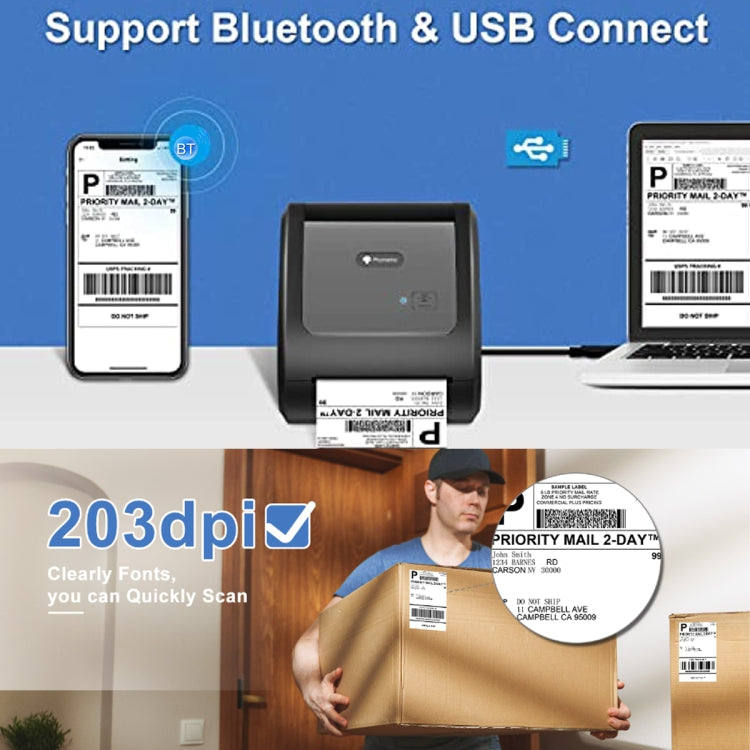 Phomemo D520-BT Bluetooth Thermal Shipping Label Printer Wireless Desktop Printer For Barcode Address Labels, Size: US(Black White) - free shipping - PMC TechLife - Order now!