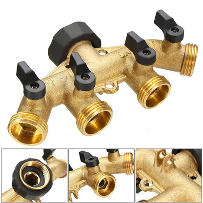 Garden Watering Agricultural Irrigation Family Car Wash Faucet Copper 4-way Ball Valve Water Divider(European Thread) - Watering & Irrigation by PMC Jewellery | Online Shopping South Africa | PMC Jewellery