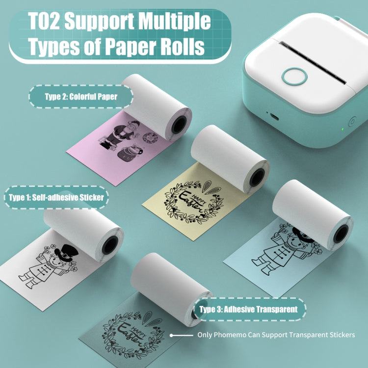 Phomemo T02 Standard Error Mini Pocket Small Portable Bluetooth Phone Photo Label Thermal Printer(Green) - Printer by Phomemo | Online Shopping South Africa | PMC Jewellery | Buy Now Pay Later Mobicred