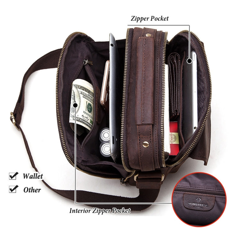 HUMERPAUL Men Leather Cross-Body Bag Shoulder Bag(Brown) - Single-shoulder Bags by HUMERPAUL | Online Shopping South Africa | PMC TechLife | Buy Now Pay Later Mobicred
