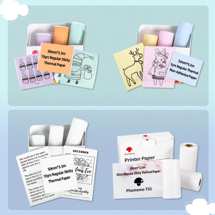 For Phomemo T02 3rolls Bluetooth Printer Thermal Paper Label Paper 53mmx6.5m 10 Years Black on White No Adhesive - Printer Accessories by Phomemo | Online Shopping South Africa | PMC TechLife