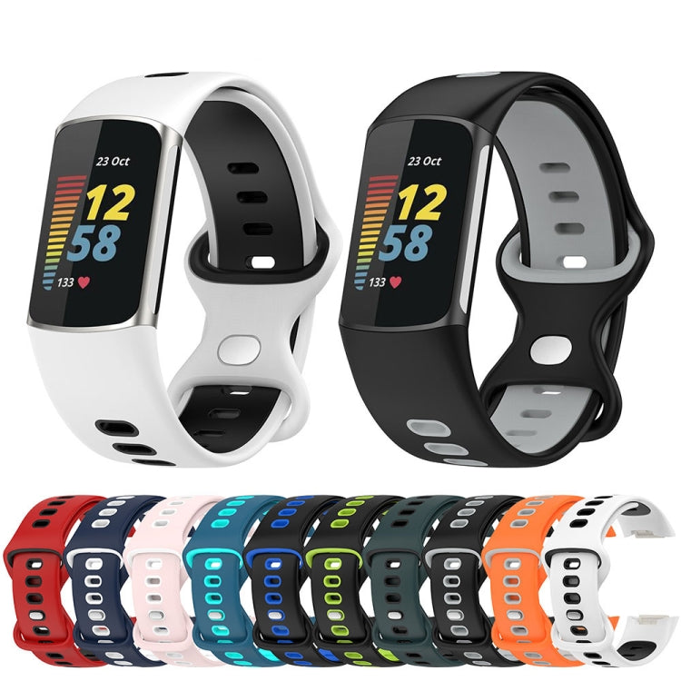 For Fitbit Charge 5 Smart Watch Sports Waterproof Two-Color Silicone Band(Black Blue) - Watch Bands by PMC TechLife | Online Shopping South Africa | PMC TechLife | Buy Now Pay Later Mobicred