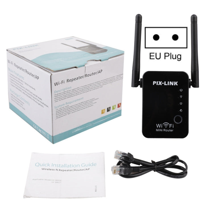 PIX-LINK 2.4G 300Mbps WiFi Signal Amplifier Wireless Router Dual Antenna Repeater(EU Plug) - free shipping - PMC TechLife - Order now!