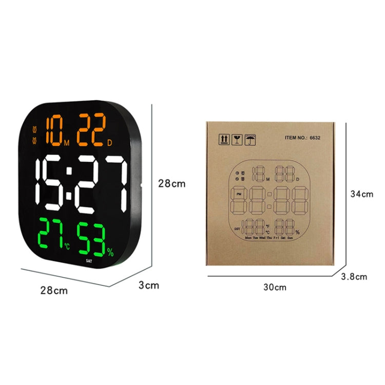 13-Inch LED Acrylic Electronic Clock Large-Screen Square Wall Clock With Timing Temperature Humidity(6632 Orange White Green) - Wall Clock by PMC TechLife | Online Shopping South Africa | PMC TechLife