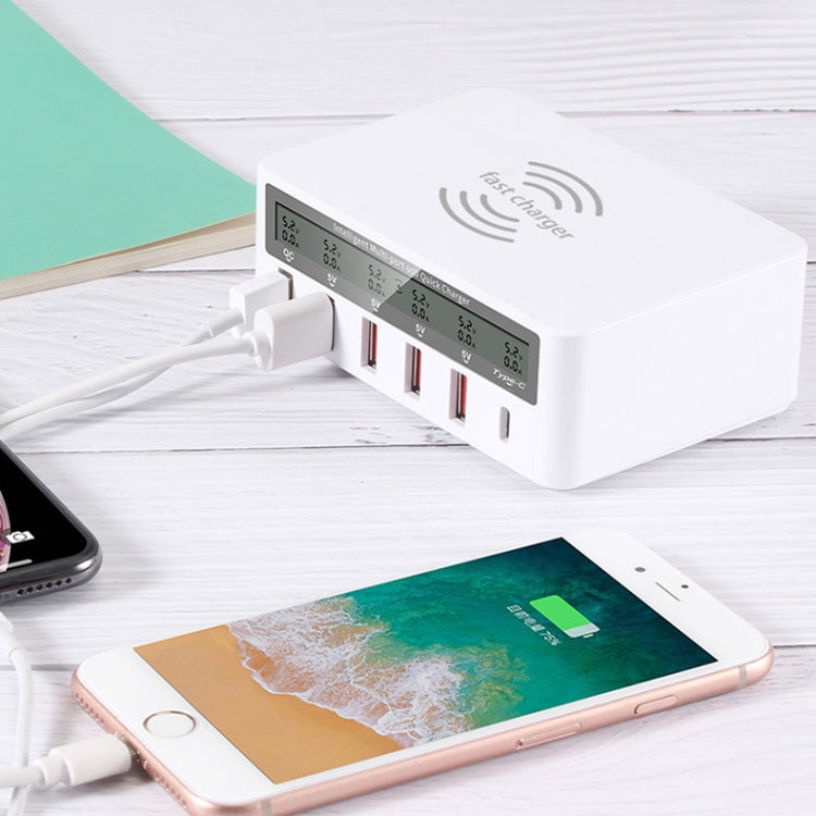 818F 5 USB Ports + Type-C Multifunctional Multi-Port Wireless Charger, Style: UK Plug (Black) - Multifunction Charger by PMC TechLife | Online Shopping South Africa | PMC TechLife | Buy Now Pay Later Mobicred