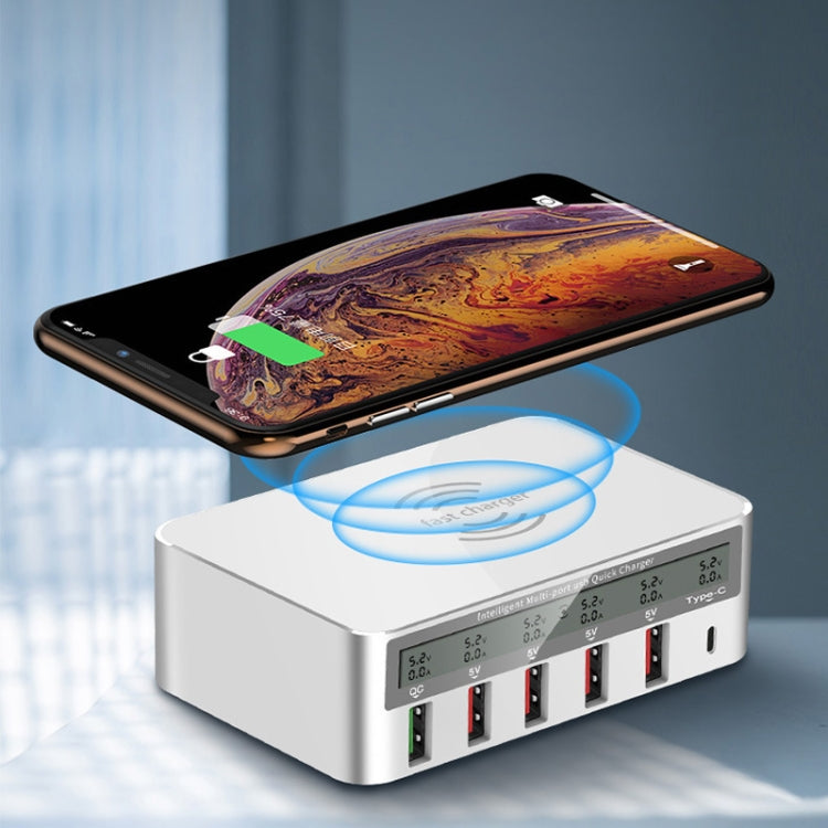 818F 5 USB Ports + Type-C Multifunctional Multi-Port Wireless Charger, Style: UK Plug (White) - Multifunction Charger by PMC TechLife | Online Shopping South Africa | PMC TechLife | Buy Now Pay Later Mobicred