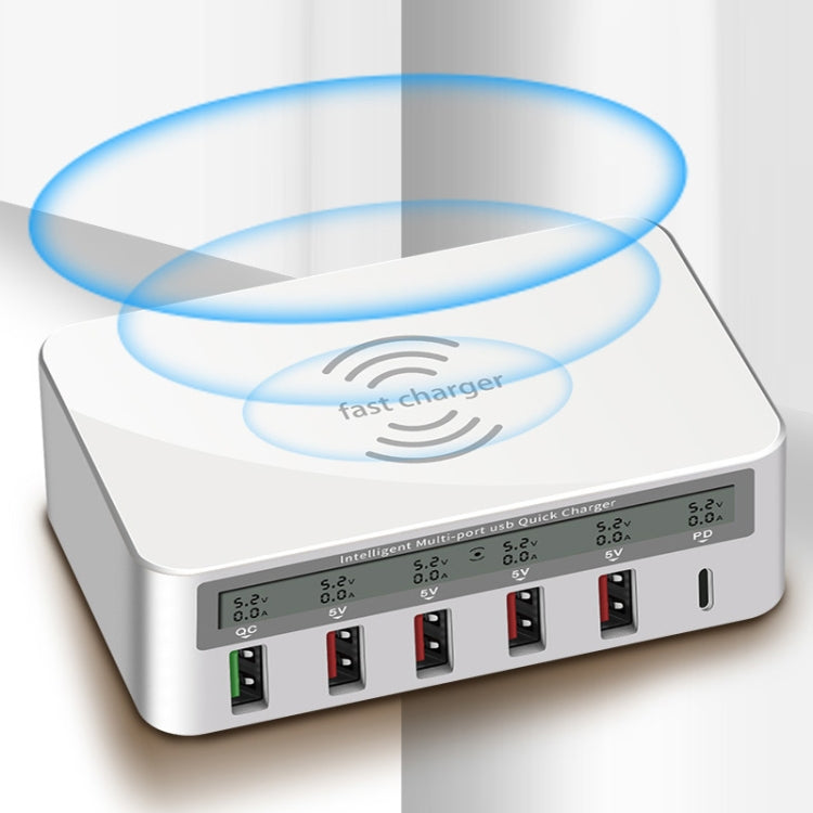 818PF 5 USB Ports + Type-C Smart Digital Display Wireless Phone Charger, Style: US Plug (Black) - Multifunction Charger by PMC TechLife | Online Shopping South Africa | PMC TechLife | Buy Now Pay Later Mobicred