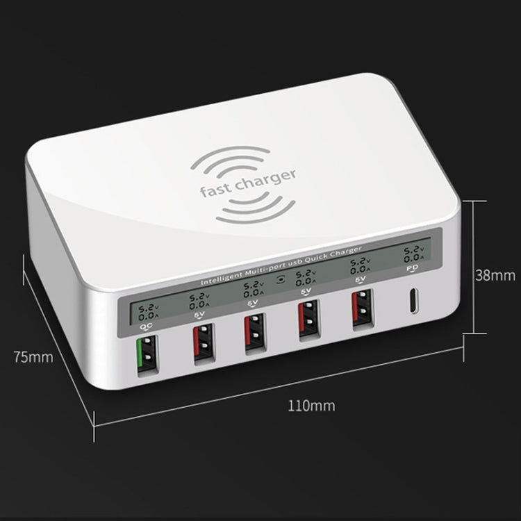 818PF 5 USB Ports + Type-C Smart Digital Display Wireless Phone Charger, Style: US Plug (Black) - Multifunction Charger by PMC TechLife | Online Shopping South Africa | PMC TechLife | Buy Now Pay Later Mobicred