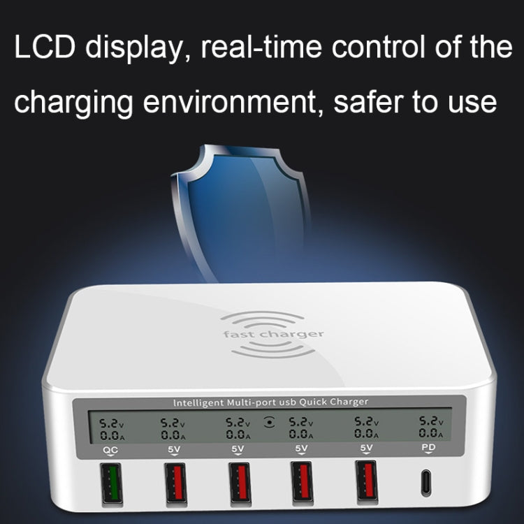 818PF 5 USB Ports + Type-C Smart Digital Display Wireless Phone Charger, Style: US Plug (Black) - Multifunction Charger by PMC TechLife | Online Shopping South Africa | PMC TechLife | Buy Now Pay Later Mobicred