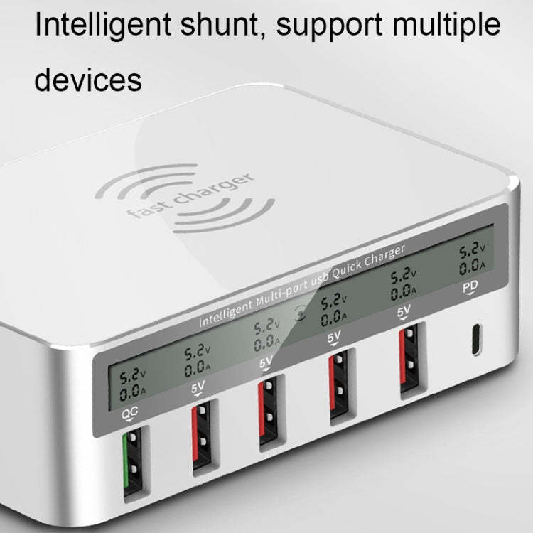 818PF 5 USB Ports + Type-C Smart Digital Display Wireless Phone Charger, Style: EU Plug (Black) - Multifunction Charger by PMC TechLife | Online Shopping South Africa | PMC TechLife | Buy Now Pay Later Mobicred