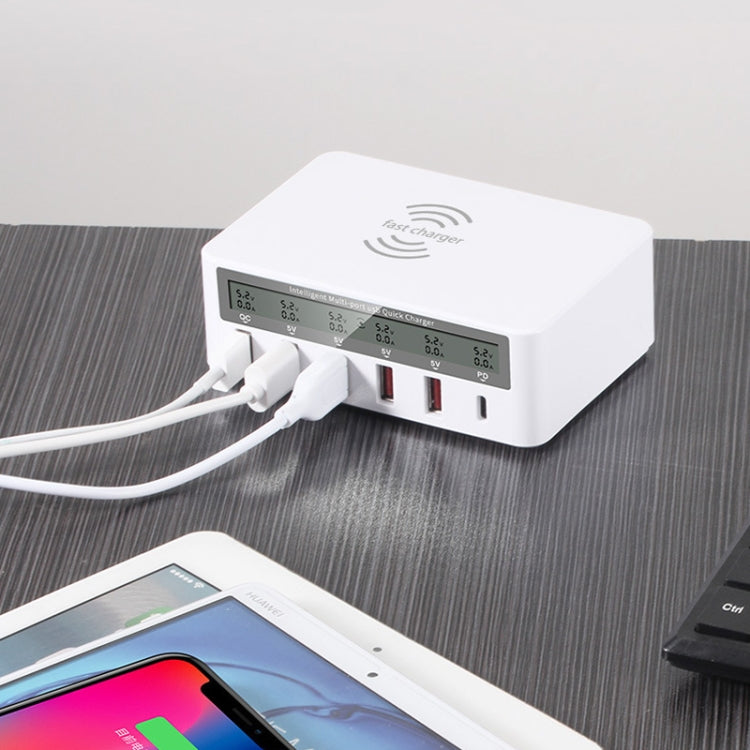 818PF 5 USB Ports + Type-C Smart Digital Display Wireless Phone Charger, Style: US Plug (Black) - Multifunction Charger by PMC TechLife | Online Shopping South Africa | PMC TechLife | Buy Now Pay Later Mobicred