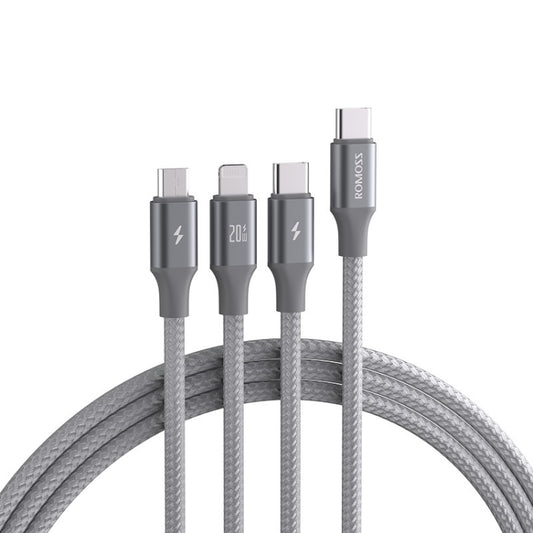 ROMOSS CB263N 1.5m PD20W Car Mobile Phone 3 In 1 TYPE-C Fast Charging Data Cable(Gray) - Micro USB Cable by ROMOSS | Online Shopping South Africa | PMC Jewellery | Buy Now Pay Later Mobicred