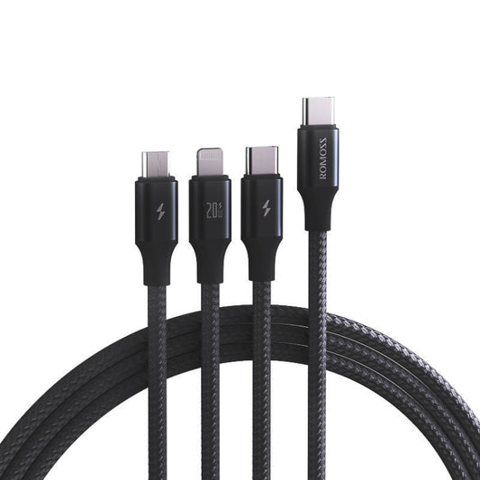 ROMOSS CB263N 1.5m PD20W Car Mobile Phone 3 In 1 TYPE-C Fast Charging Data Cable(Black) - Micro USB Cable by ROMOSS | Online Shopping South Africa | PMC Jewellery | Buy Now Pay Later Mobicred