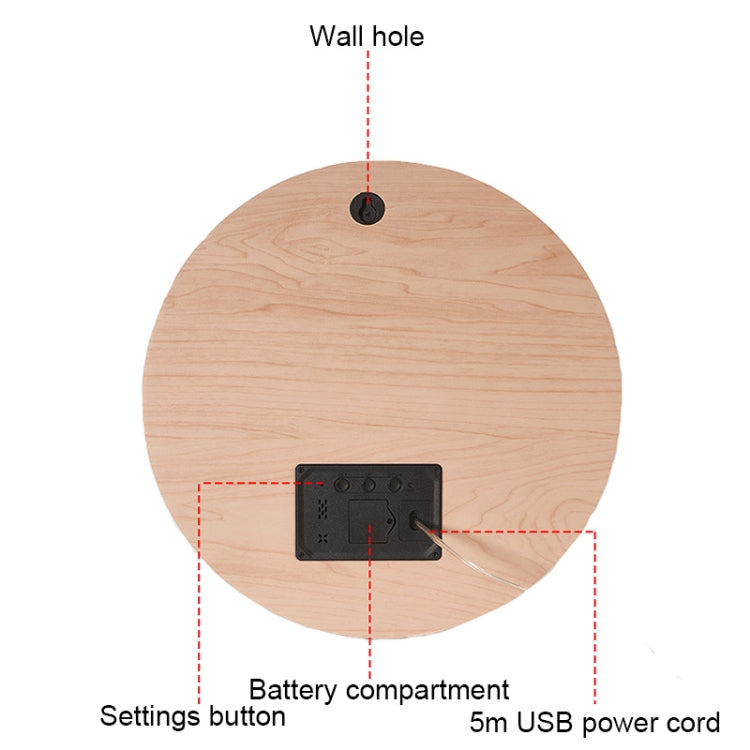 G218B Wooden Living Room Digital Display Clock Home Decoration Wall Clock(Khaki) - Wall Clock by PMc TechLife | Online Shopping South Africa | PMc TechLife | Buy Now Pay Later Mobicred