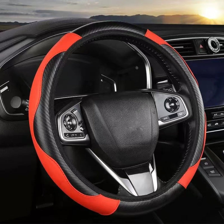 38cm Carbon Fiber Elastic Leather Without Inner Ring Car Steering Wheel Cover, Color: Red - Steering Wheel Accessories by PMC TechLife | Online Shopping South Africa | PMC TechLife | Buy Now Pay Later Mobicred