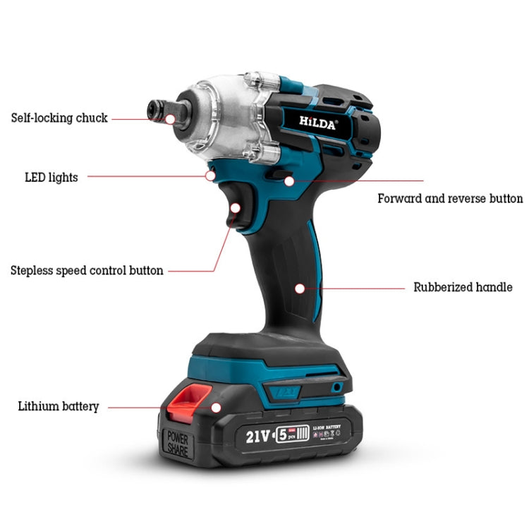 HILDA Motorized Wrenches Lithium Repair Parts With 22mm Socket, EU Plug, Model: Red With 2 Battery+1 Charger(3000mAh) - Screws by HILDA | Online Shopping South Africa | PMC TechLife | Buy Now Pay Later Mobicred