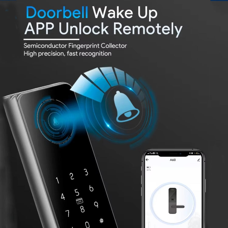 A60 Smart Fingerprint Password Door Lock With Doorbell, Spec: Tuya APP Version Gray - Door Lock by PMc TechLife | Online Shopping South Africa | PMc TechLife | Buy Now Pay Later Mobicred