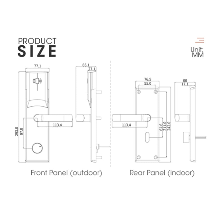 LOCSTAR  8088 RFID Card +Mechanical Key Unlock Hotel Door Lock(Matt Black) - Door Lock by LOCSTAR | Online Shopping South Africa | PMC Jewellery | Buy Now Pay Later Mobicred