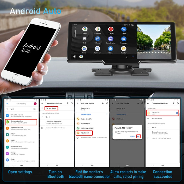 Car 10.26 Inch Portable Wireless CarPlay Display Android Auto Mobile Phone Screen - Car MP3 & MP4 & MP5 by PMC TechLife | Online Shopping South Africa | PMC TechLife | Buy Now Pay Later Mobicred
