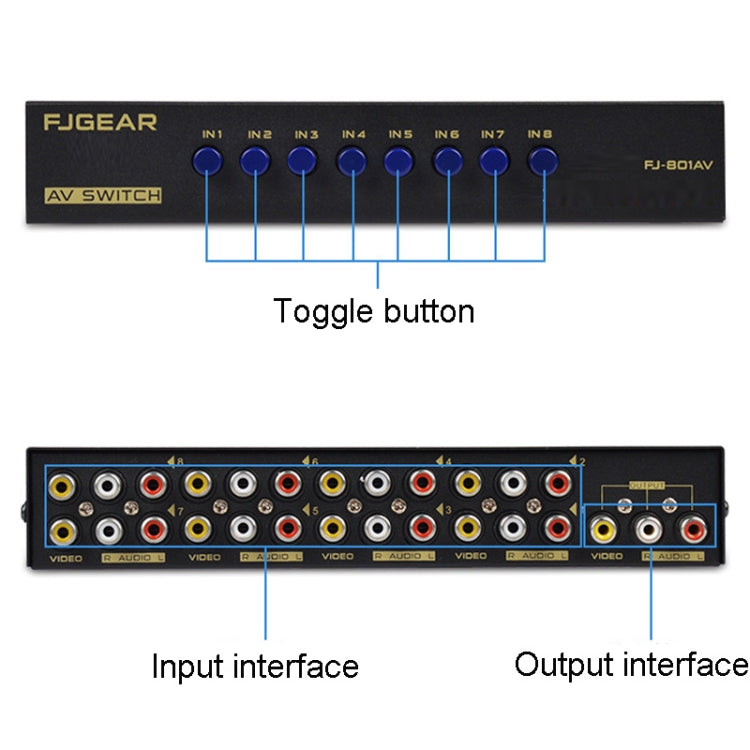 FJGEAR FJ-801AV Audio Video Switcher 8 In 1 Out CVBS Switcher - Switch by FJGEAR | Online Shopping South Africa | PMC Jewellery