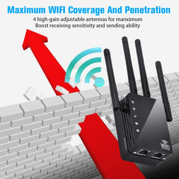 5G/2.4G 1200Mbps WiFi Range Extender WiFi Repeater With 2 Ethernet Ports US Plug Black - Broadband Amplifiers by PMC Jewellery | Online Shopping South Africa | PMC Jewellery