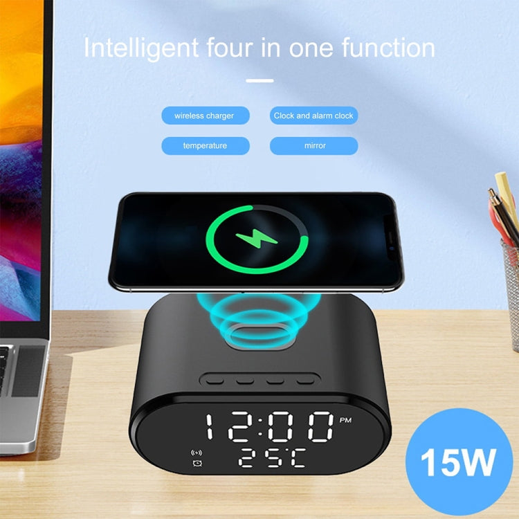 15W LED Mirror Wireless Charger Desktop Multifunctional Mini Clock(Black) - Wireless Charger by PMC Jewellery | Online Shopping South Africa | PMC Jewellery | Buy Now Pay Later Mobicred