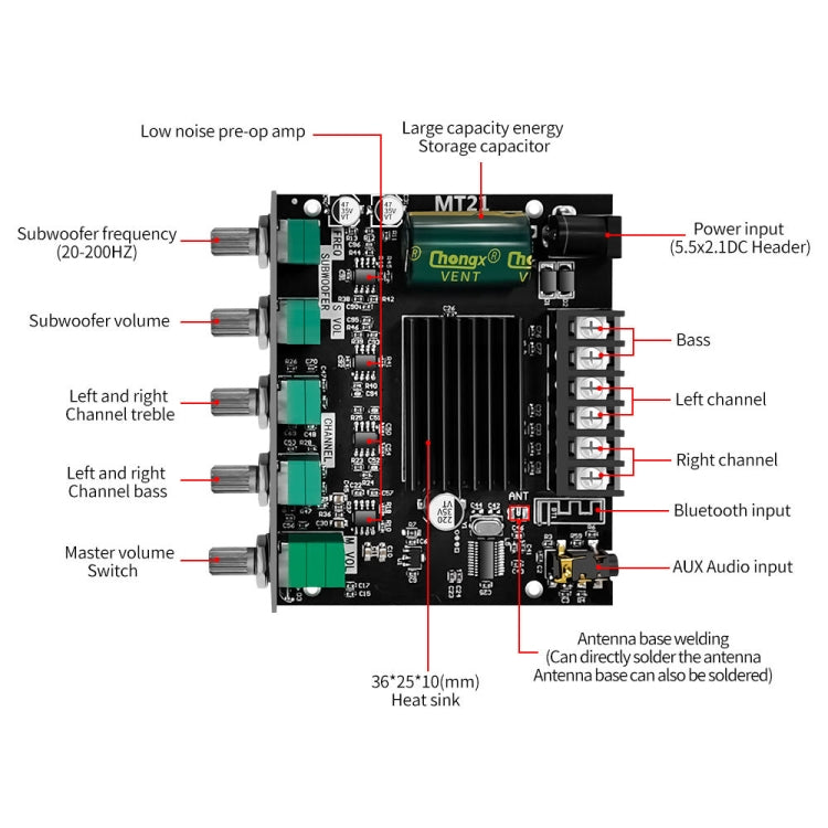 ZK-MT21 50W x 2+100W 2.1 Channel Bluetooth Digital Amplifier Module - Breadboard / Amplifier Board by PMC Jewellery | Online Shopping South Africa | PMC Jewellery