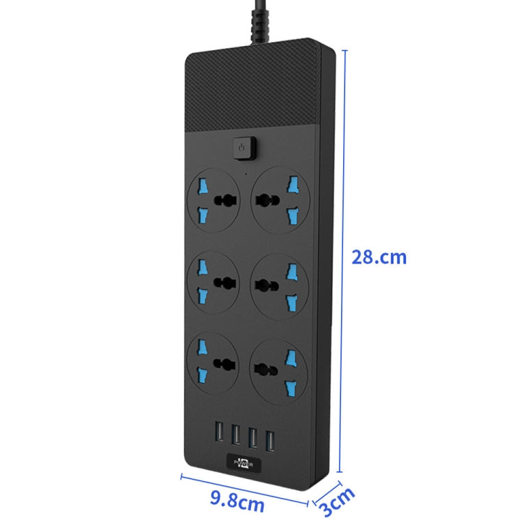 TB-T12 3000W 2m 4-USB Ports + 6-Jacks Multifunctional Flame-Retardant Socket With Switch(UK Plug) - Extension Socket by PMC Jewellery | Online Shopping South Africa | PMC Jewellery | Buy Now Pay Later Mobicred