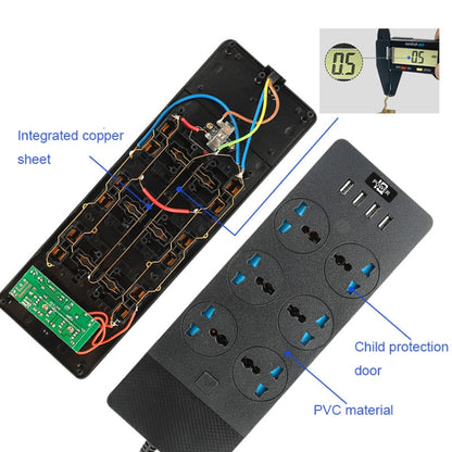 TB-T12 3000W 2m 4-USB Ports + 6-Jacks Multifunctional Flame-Retardant Socket With Switch(EU Plug) - Extension Socket by PMC Jewellery | Online Shopping South Africa | PMC Jewellery | Buy Now Pay Later Mobicred