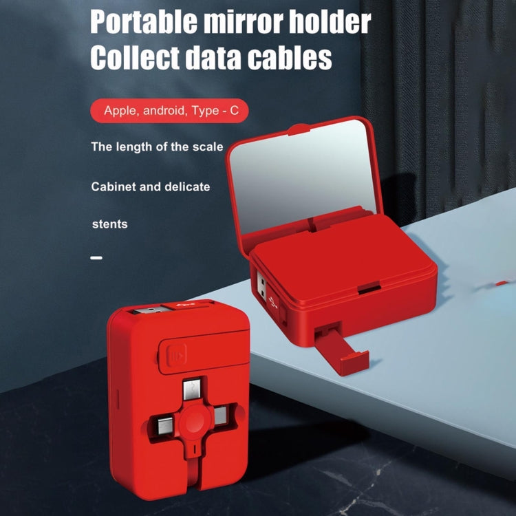 5-In-1 Telescopic Multifunctional Charging Cable Phone Bracket Function With Makeup Mirror(Pink) - Multifunction Cable by PMC Jewellery | Online Shopping South Africa | PMC Jewellery | Buy Now Pay Later Mobicred