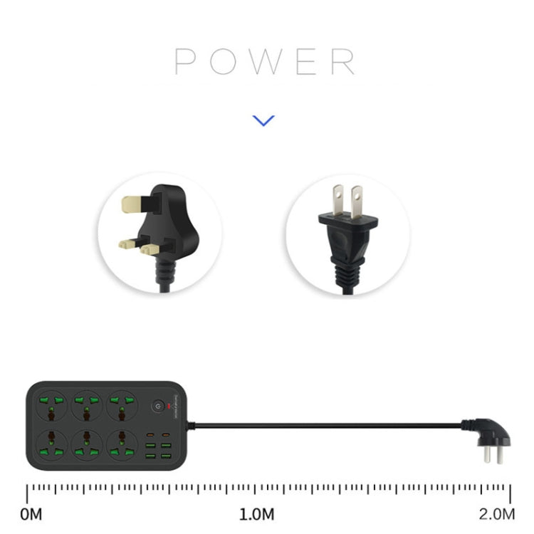 T24 2m 3000W 6 Plugs + PD + 4-USB Ports Multifunctional Flame-Retardant Socket With Switch(UK Plug) - free shipping - PMC TechLife - Order now!