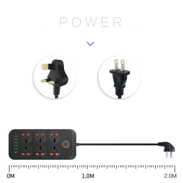 A07 2m 3000W 6 Plugs + 6-USB Ports Multifunctional Flame-retardant Socket with Switch(UK Plug) - Extension Socket by PMC TechLife | Online Shopping South Africa | PMC TechLife | Buy Now Pay Later Mobicred