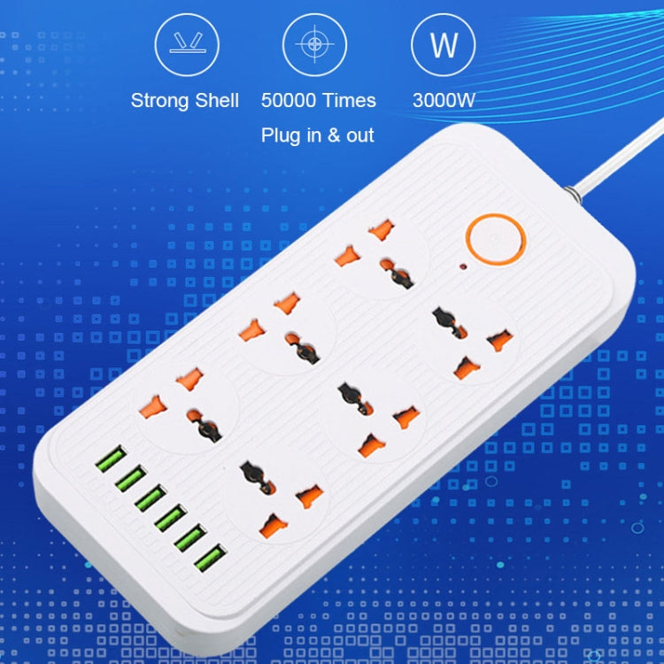 A07 2m 3000W 6 Plugs + 6-USB Ports Multifunctional Flame-retardant Socket with Switch(UK Plug) - Extension Socket by PMC TechLife | Online Shopping South Africa | PMC TechLife | Buy Now Pay Later Mobicred