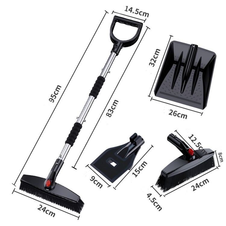 3-in-1 Car Snow Shovel Brush Kit Stainless Steel Retractable Ice Scraper(Black) - Ice Scraper by PMC TechLife | Online Shopping South Africa | PMC TechLife | Buy Now Pay Later Mobicred