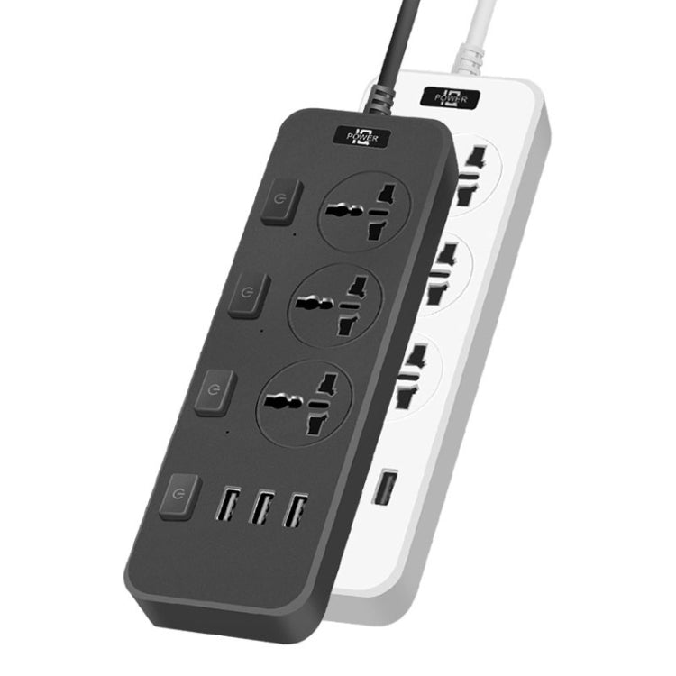T14 2m 2500W 3 Plugs + 3-USB Ports Multifunctional Socket With Switch, Specification: UK Plug (Black) - Extension Socket by PMC TechLife | Online Shopping South Africa | PMC TechLife | Buy Now Pay Later Mobicred